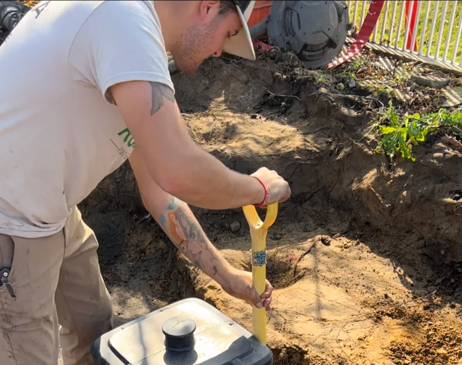 Digging a pondless waterfall basin - Grass Roots Pond And Garden Digging a pondless waterfall basin