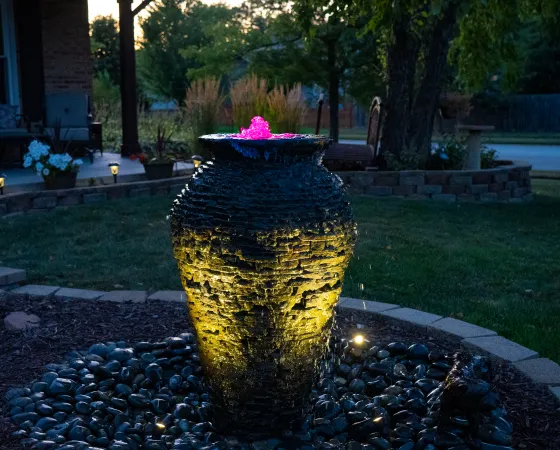 Fountain with color changing lights - Grass Roots Pond And Garden - Grass Roots Pond And Garden Fountain with color changing lights